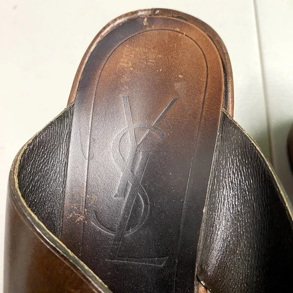 Vintage YVES SAINT LAURENT Leather Wedge Cross Strap PlatformSlides 36 sz6/6 1/2 - Picture 4 of 10